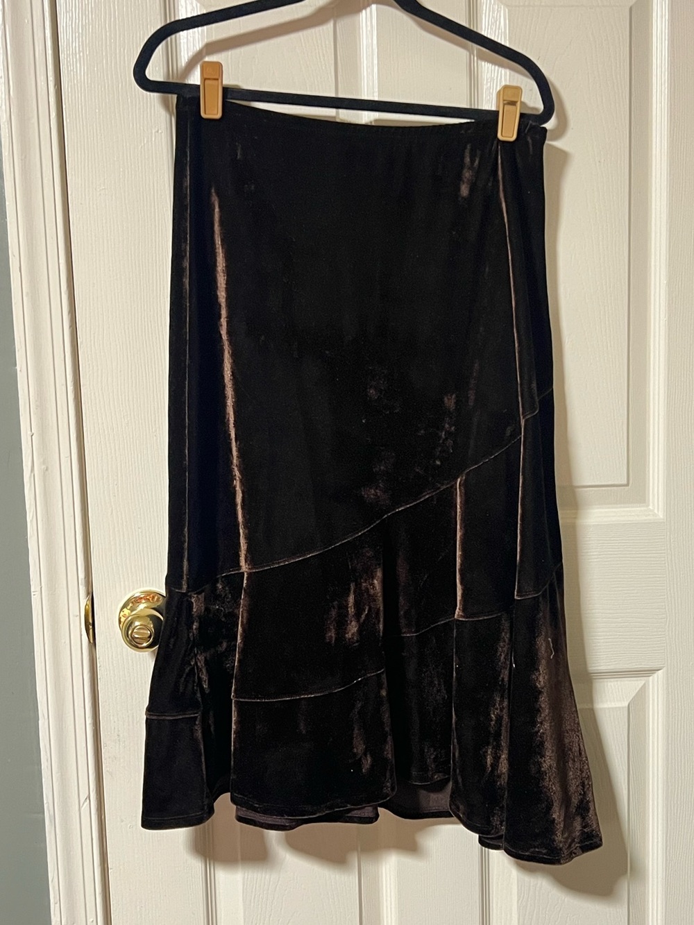 Vintage Style SZ S Dark Brown Velvet Ruffle Maxi Skirt Whimsigoth 90s Fairycore